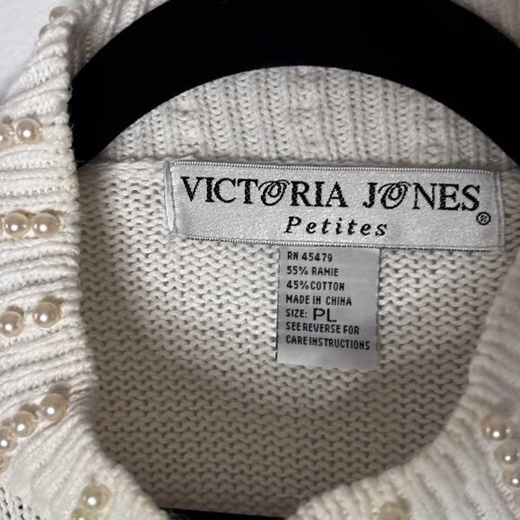 Vintage 1980s Victoria Jones Sweater Dress Pearls Beaded Rhinestone Petite Large - Picture 3 of 16